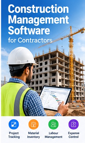 Construction project management software dashboard at a building site